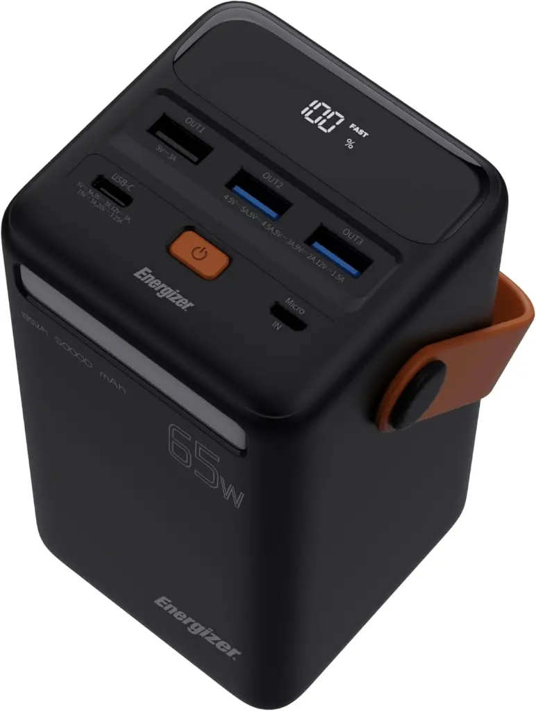 Energizer Super Power Bank 50000 mah 6 IN 1 LED Type C PD 65W, 3 USB A 22.5W, Dual Inputs All Your Devices Black
