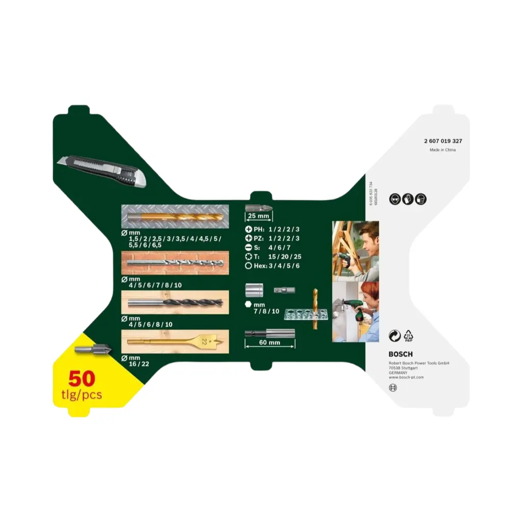 Bosch X-Line Drill- and Screwdriver Bit Set TiN-Coated 50 Pieces