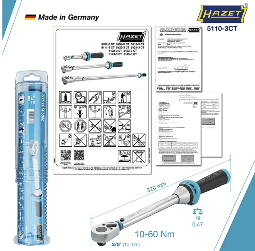 Hazet 3⁄8″ Torque Wrench, 10-60 Nm, ±3% Length: 320 mm, Solid