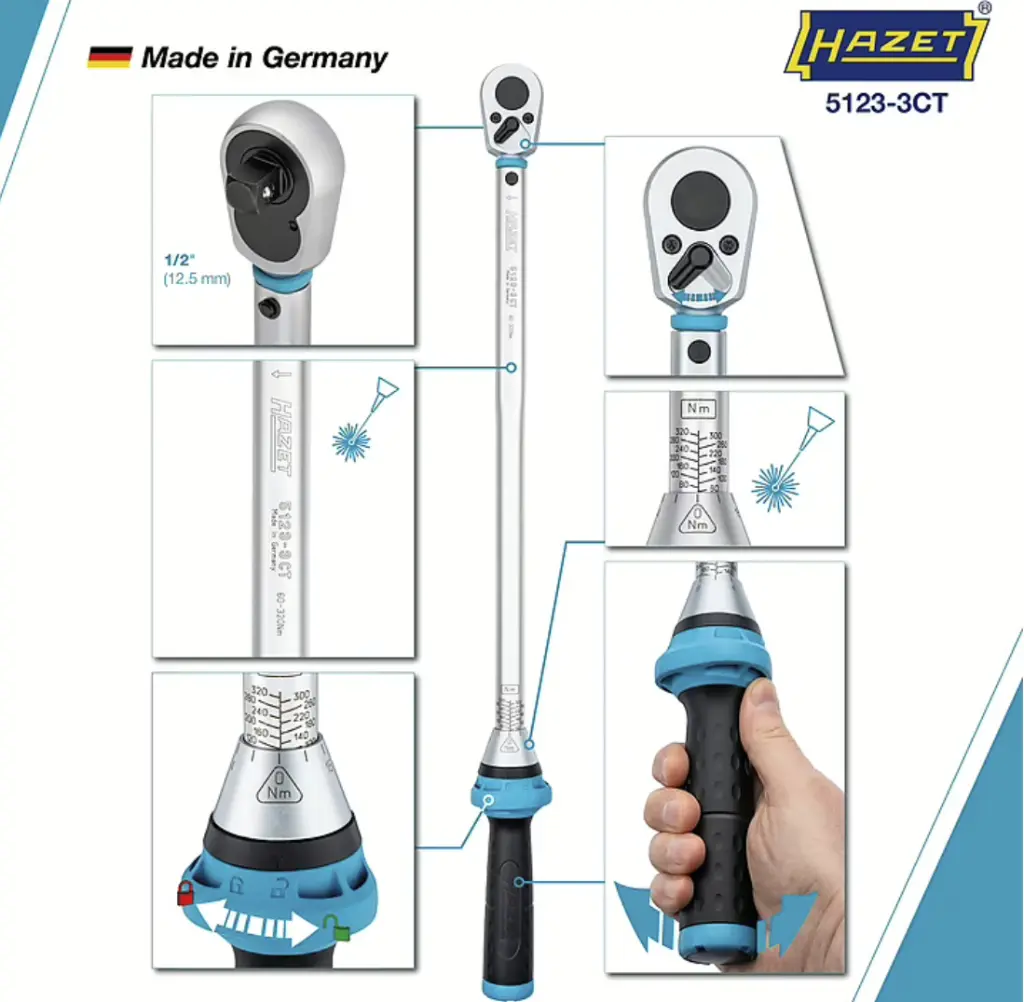 Hazet 1⁄2″ Torque Wrench, 60-320 Nm, ±3% Length: 628 mm, Solid