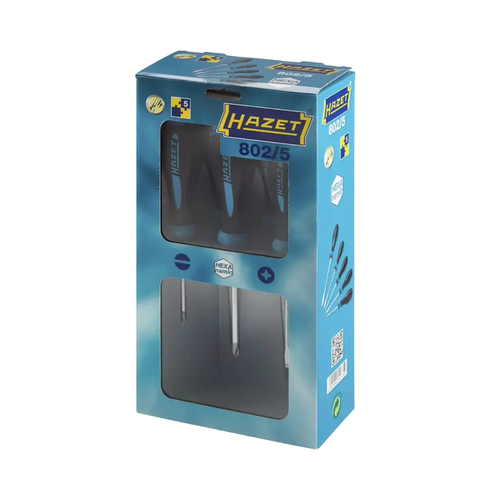 Hazet HEXAnamic® Screwdriver Set 5-Pieces ∙ 0.8 x 4, 1.2 x 6.5 ∙ PH1-PH2 Slot Profile Cross Recess Profile PH