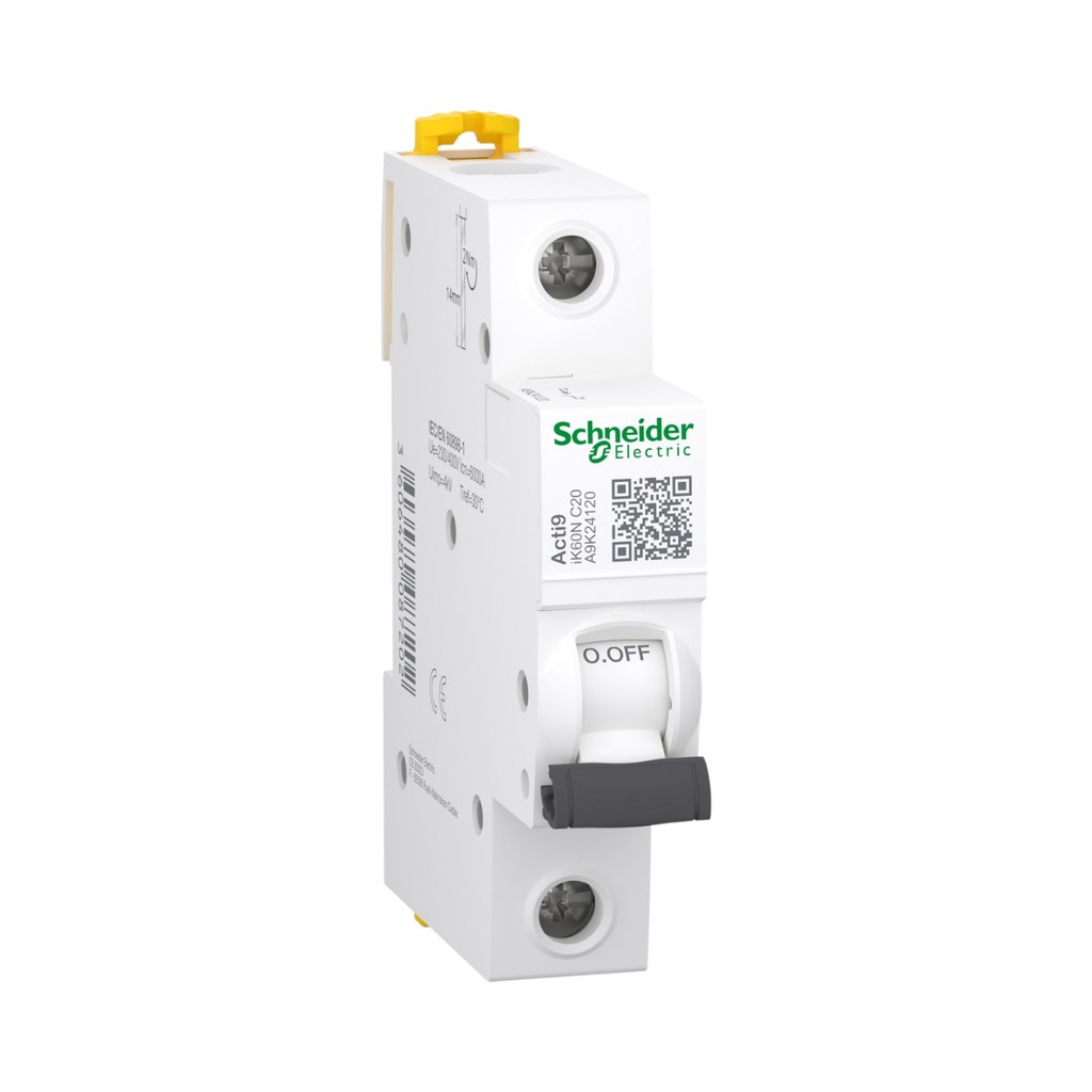 [A9K24120] Schneider Electric Miniature Circuit-Breaker, Acti9 iK60N, 1P, 20 A, C Curve, 6000 A (IEC 60898-1)