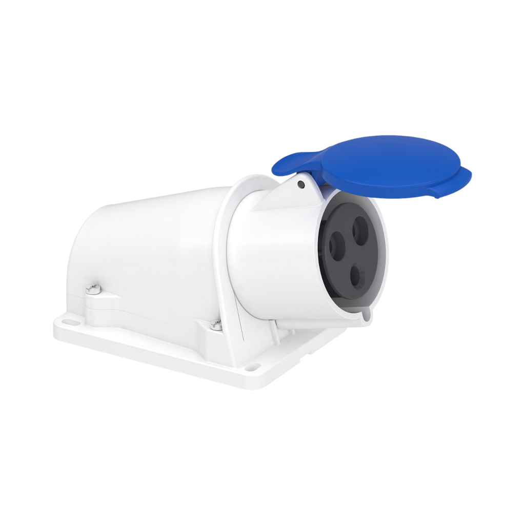 [PKF32W423] Schneider Electric Mureva PratiKa Socket - Screw 200...250 V AC - Wall PK, Wall-Mounted, Angled, 32A, 2P+E, IP44 