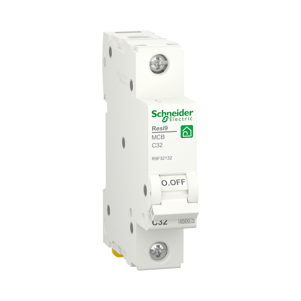 Schneider Electric Miniature Circuit Breaker (MCB), Resi9, 1P, 32A, C Curve, 4500A (IEC/EN 60898-1)