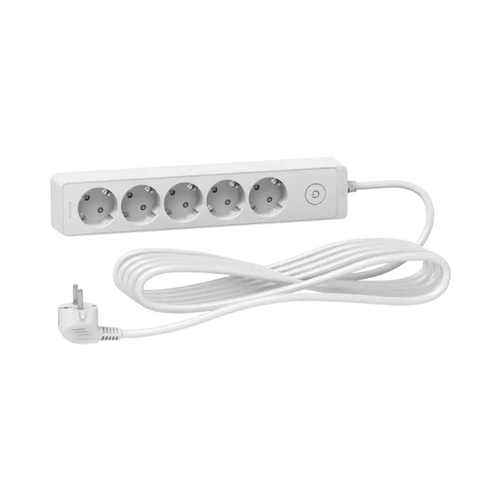 [ST9455W] Schneider Electric Trailing Lead, Unica Extend, 5 Schuko, 5m Cable, White 