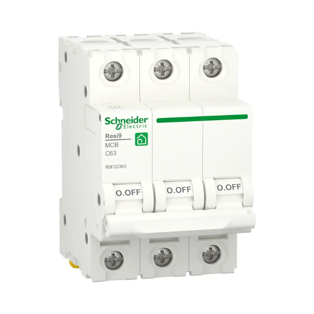 [R9F32363] Schneider Electric Miniature Circuit Breaker (MCB), Resi9, 3P, 63A, C Curve, 4500A (IEC/EN 60898-1) 