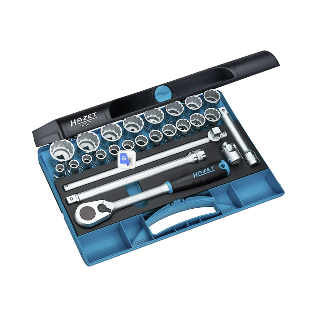 [900Z] Hazet Socket Set 25 Pieces 10-32 ∙ 1/2 Inch Square ∙ Hollow Outside 12 Point Traction Profile 