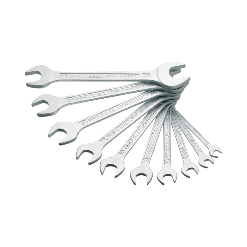 [450N/10] Hazet Double Open-End Wrench Set 10-pieces 6 x 7 – 27 x 32 ∙ Outside Hexagon Profile 