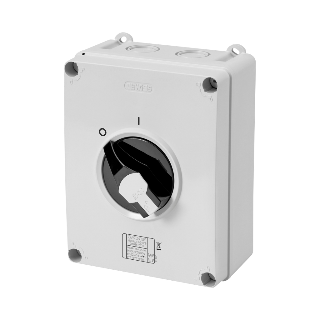 GEWISS Rotary Isolator Switch, HP Command Isolating Material Box 80A 4P Lockable Black Knob