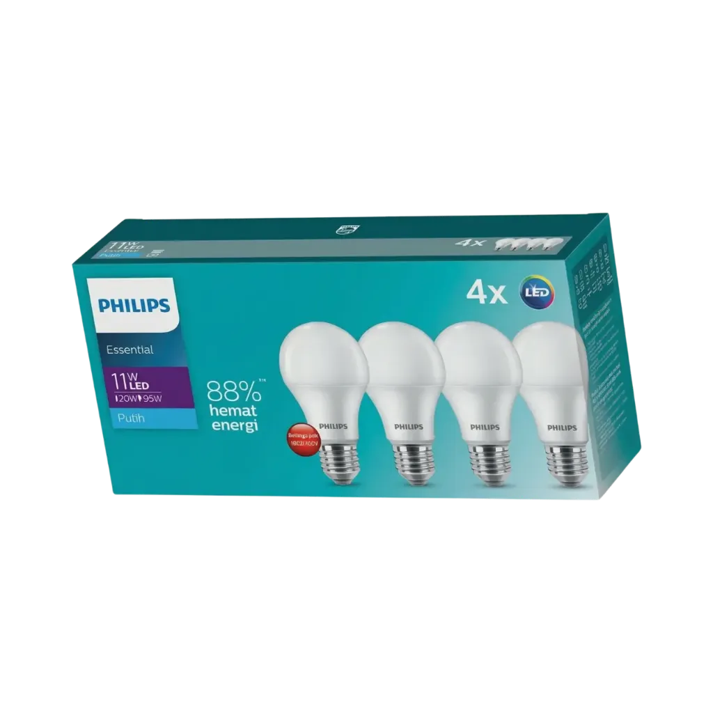 Philips Led Bulb 11w, E27 - Pack Of 4 Pieces