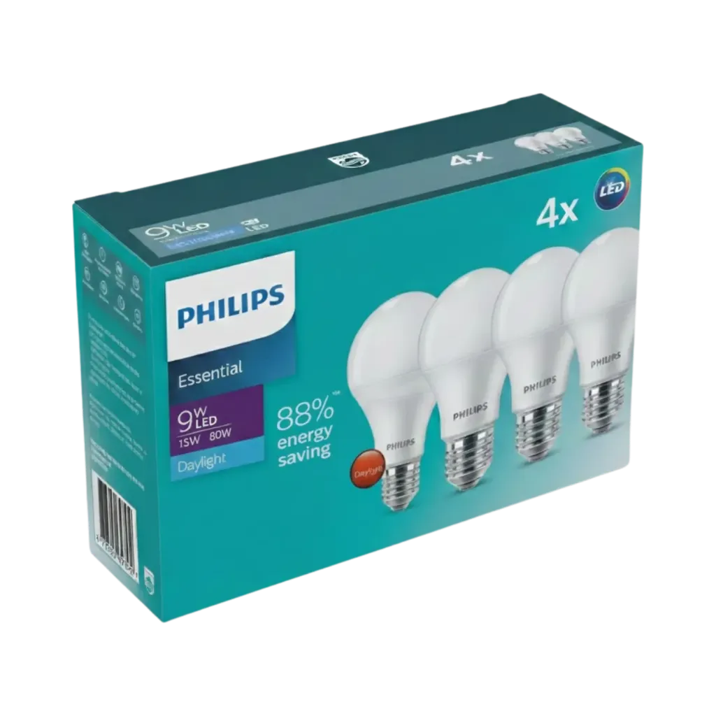 Philips Led Bulb 9w, E27 - Pack Of 4 Pieces