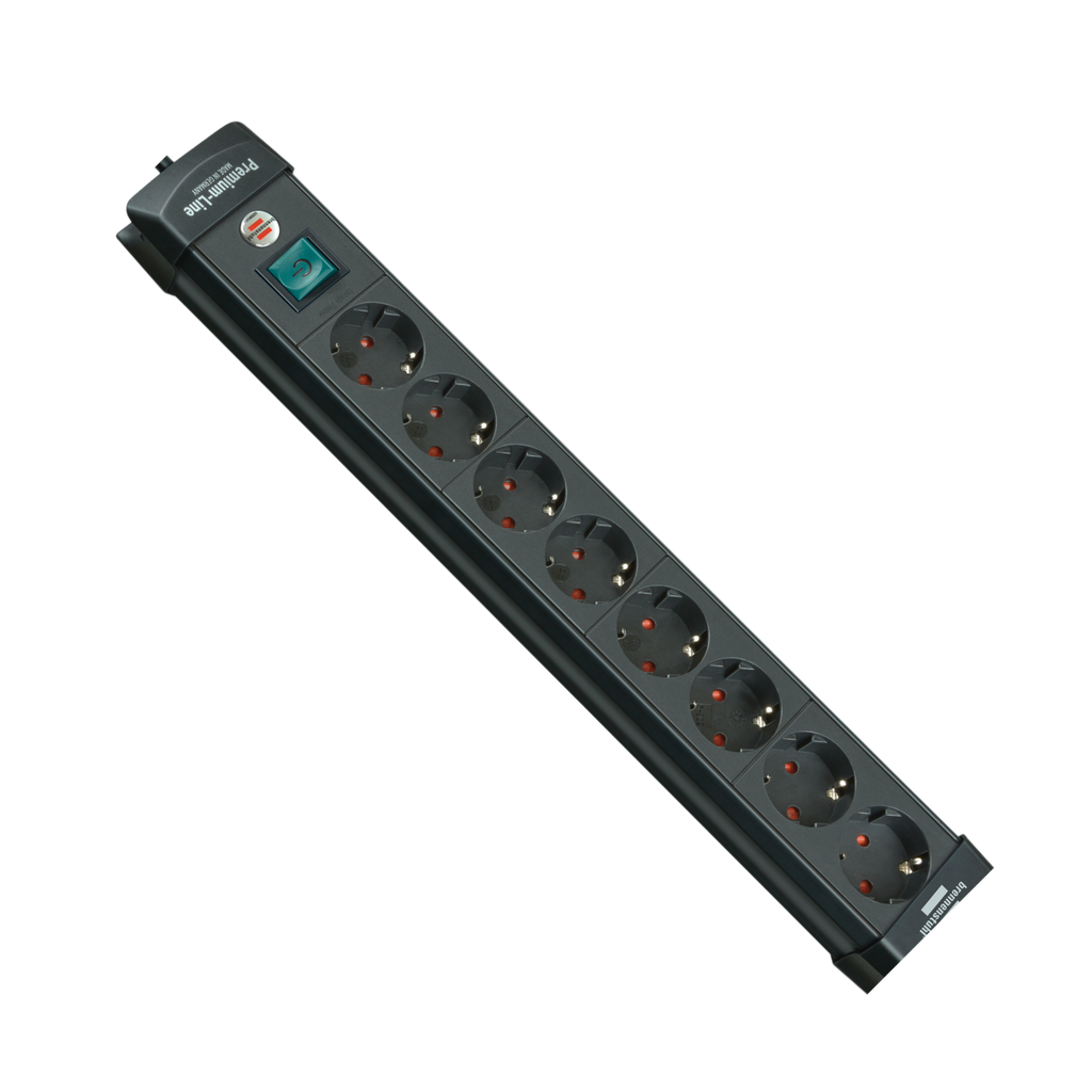 [1951180100] Brennenstuhl Premium-Line Power Strip 8-way Extension Lead With Switch and 3m Cable - 45° Angle of the Protective Contact Sockets, Mountable