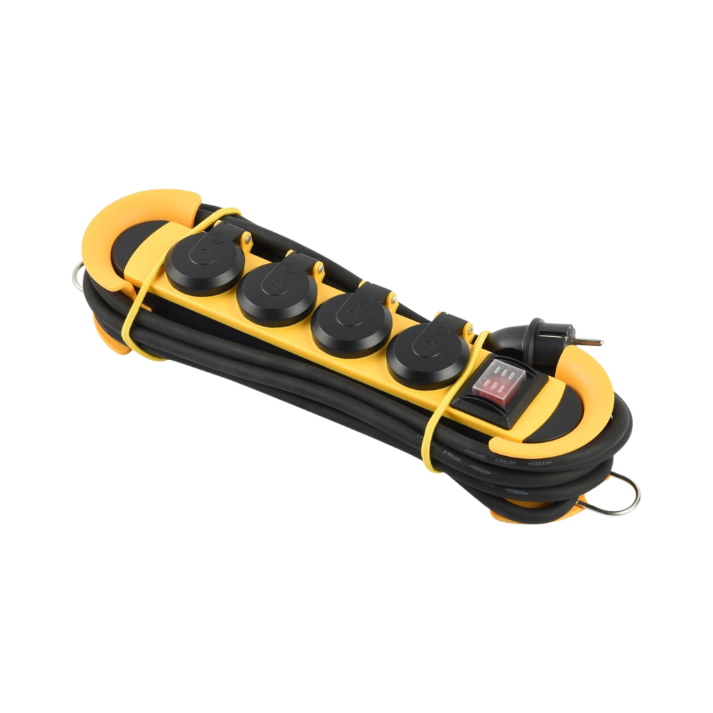 [6224009746194] iLock Waterproof Proffissional Power Strip 4 Outlet Socket 5 Meters Rubber Cable IP44