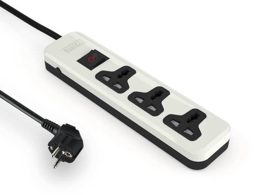 [6224009746729] iLock 3 Universal Outlet Power Strip With Overload Switch (White)