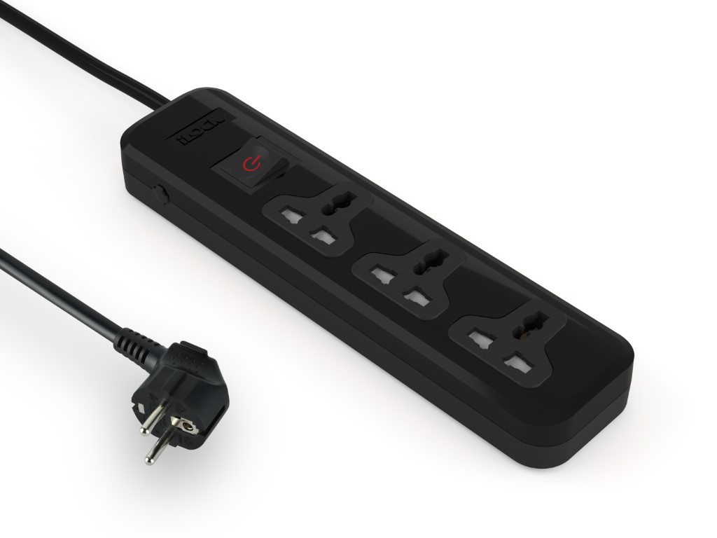 iLock 3 Universal Outlet Power Strip With Overload Switch
