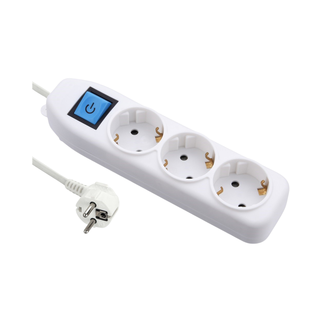 [6224009746231] iLock Power Strip 3 Schuko Outlet, 2 Meters Cable, 16A With Switch (White)